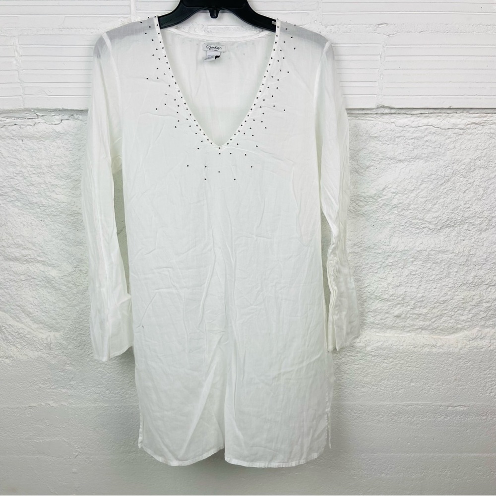 CALVIN KLEIN SWIMWEAR light weight 100% cotton beaded swimsuit coverup medium - Picture 3 of 17